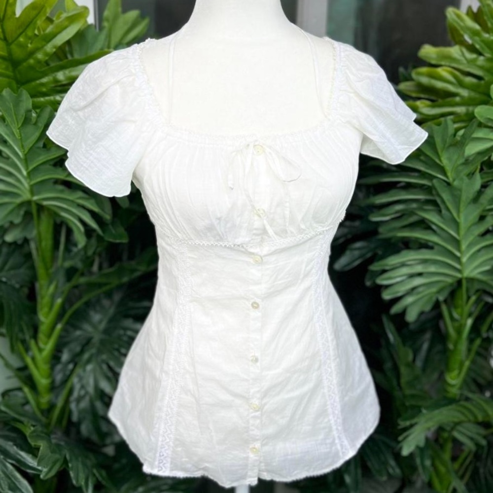 white milk maid lace button up blouse